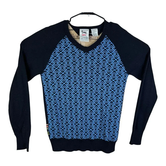 VTG Triple Five Soul Sweater Mens Small Blue Geometric Wool Blend - Picture 1 of 15